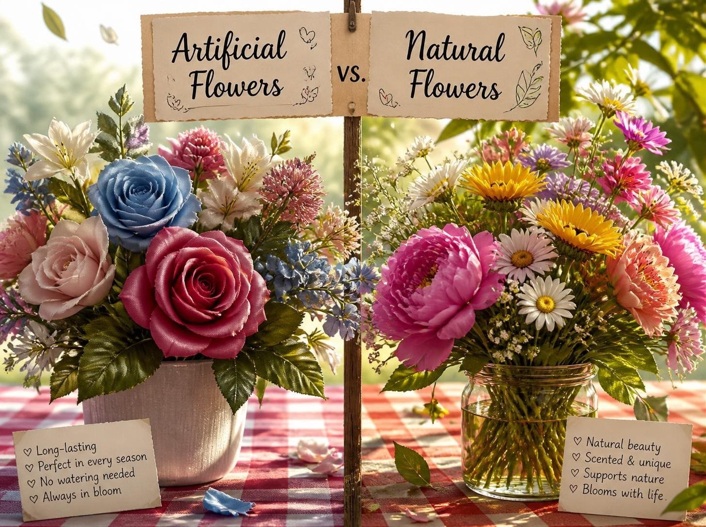 Artificial Flowers vs. Natural Flowers Outdoors